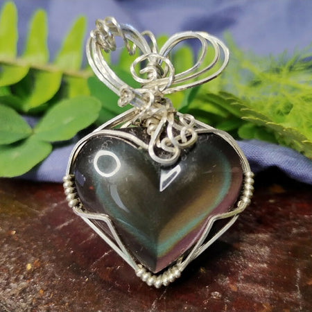 Rainbow Obsidian Heart in Sterling Silver