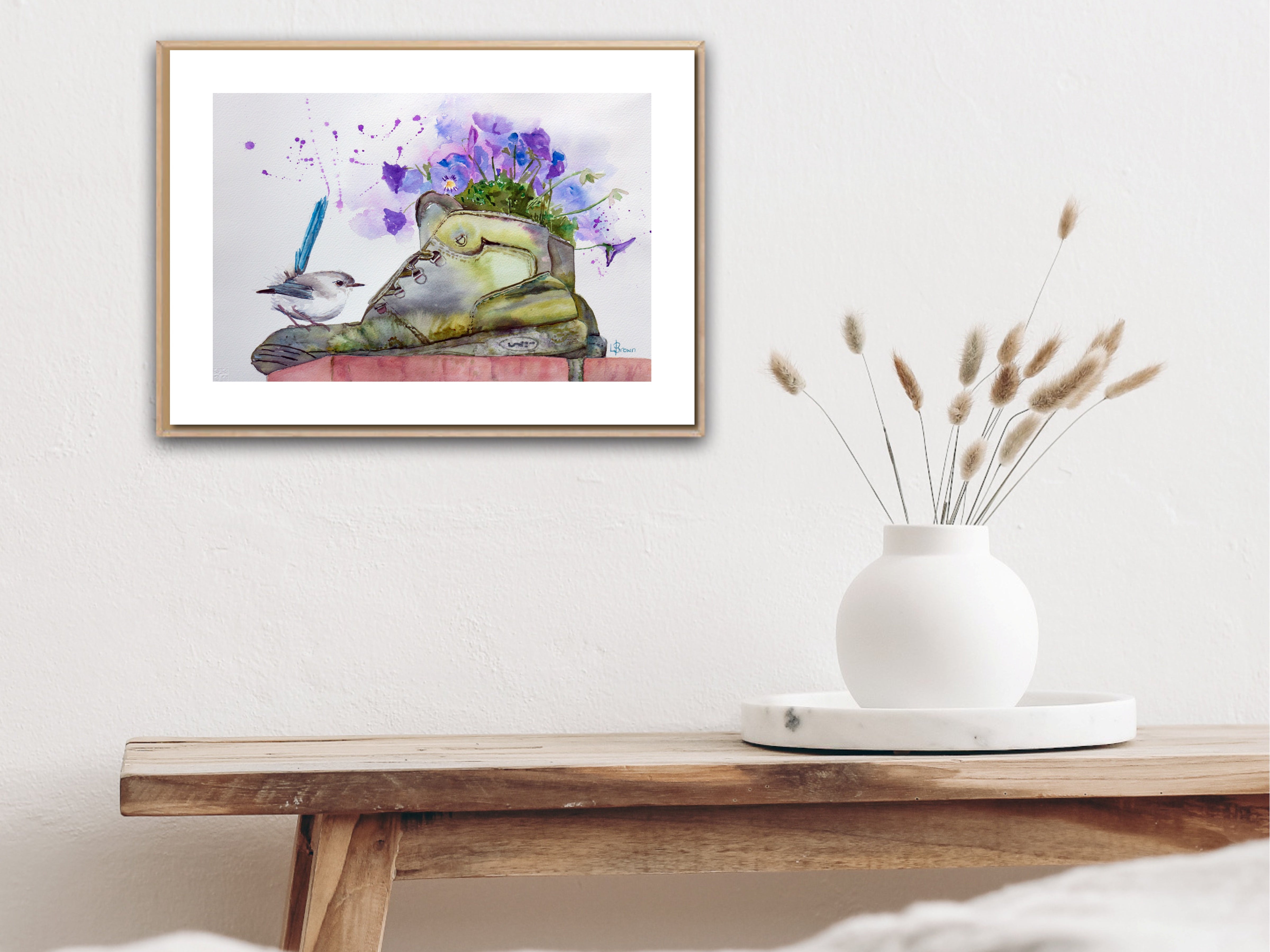 Fairy Wren and Pansies A3 Fine Art Print