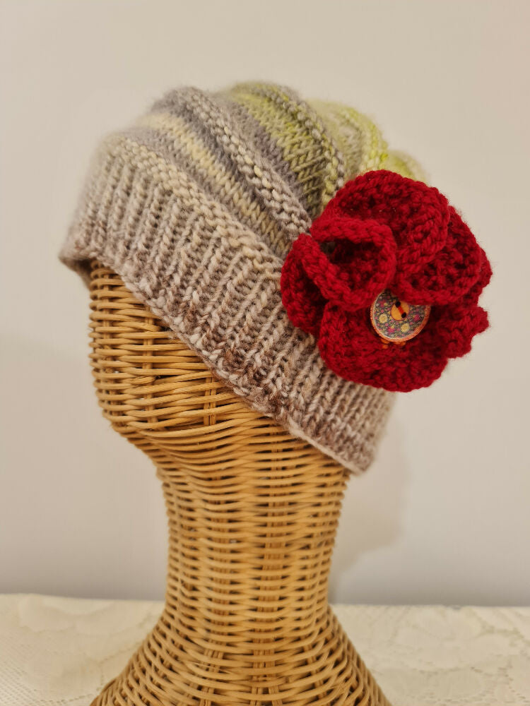 CLOCHE HAT dove grey with red flower (1)