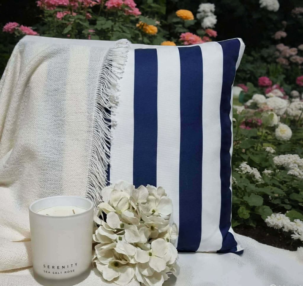 Blue and white striped outdoor cushion cover-Coastal 45x45cm