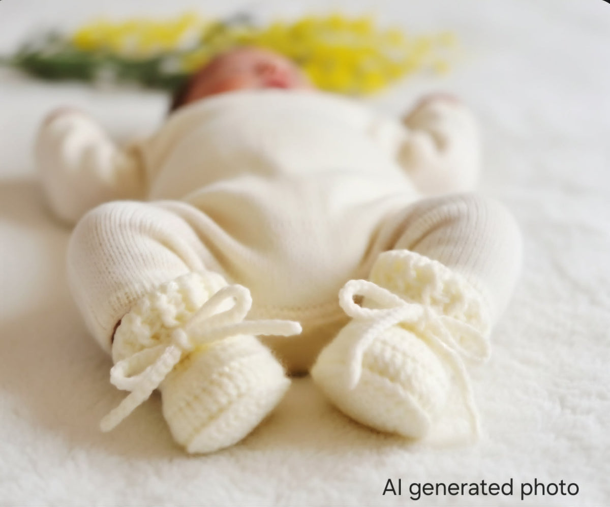 Baby Booties | Newborn | Cream/Off White | Crochet | Knit | Shoes | Socks