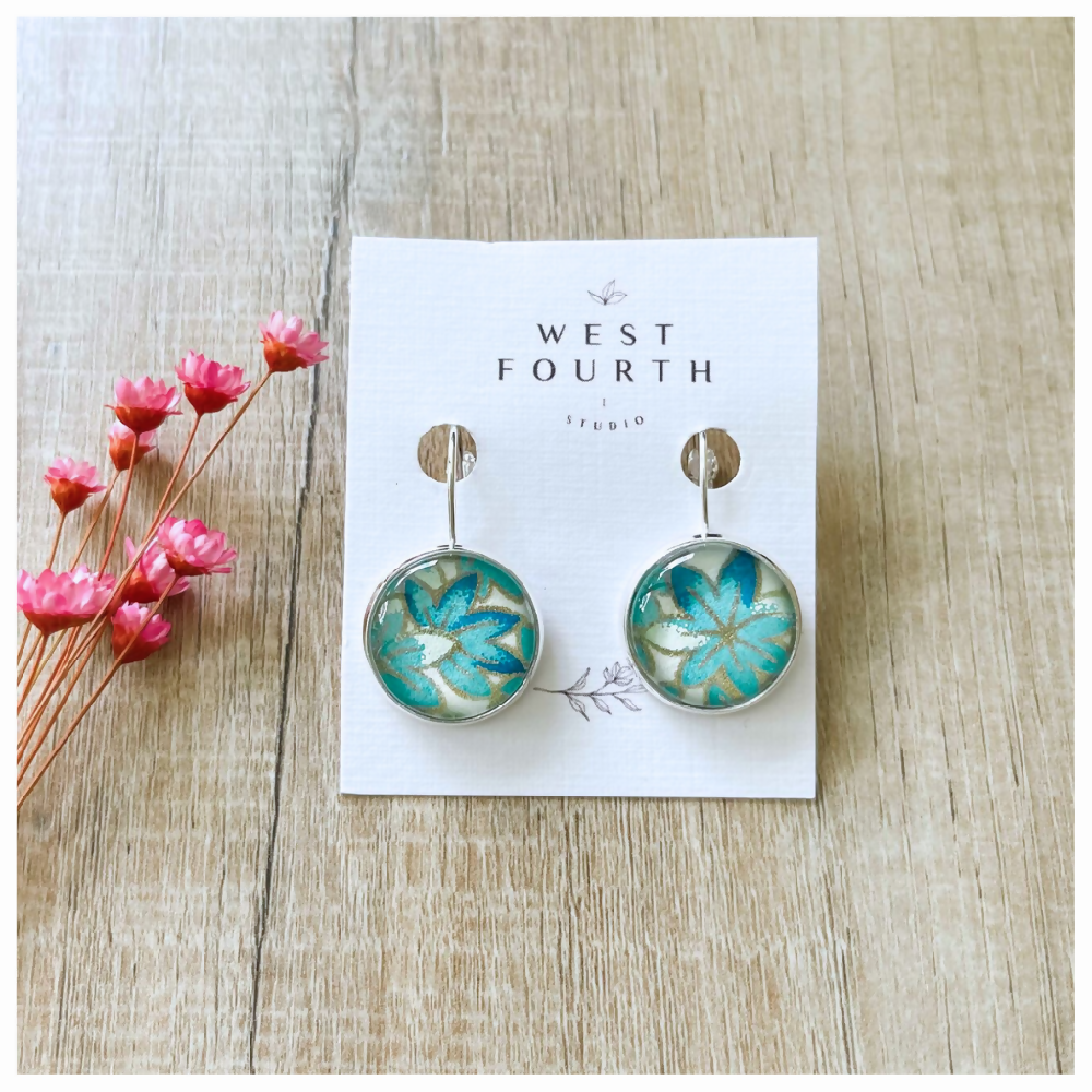 Blue Earrings made with Japanese Paper