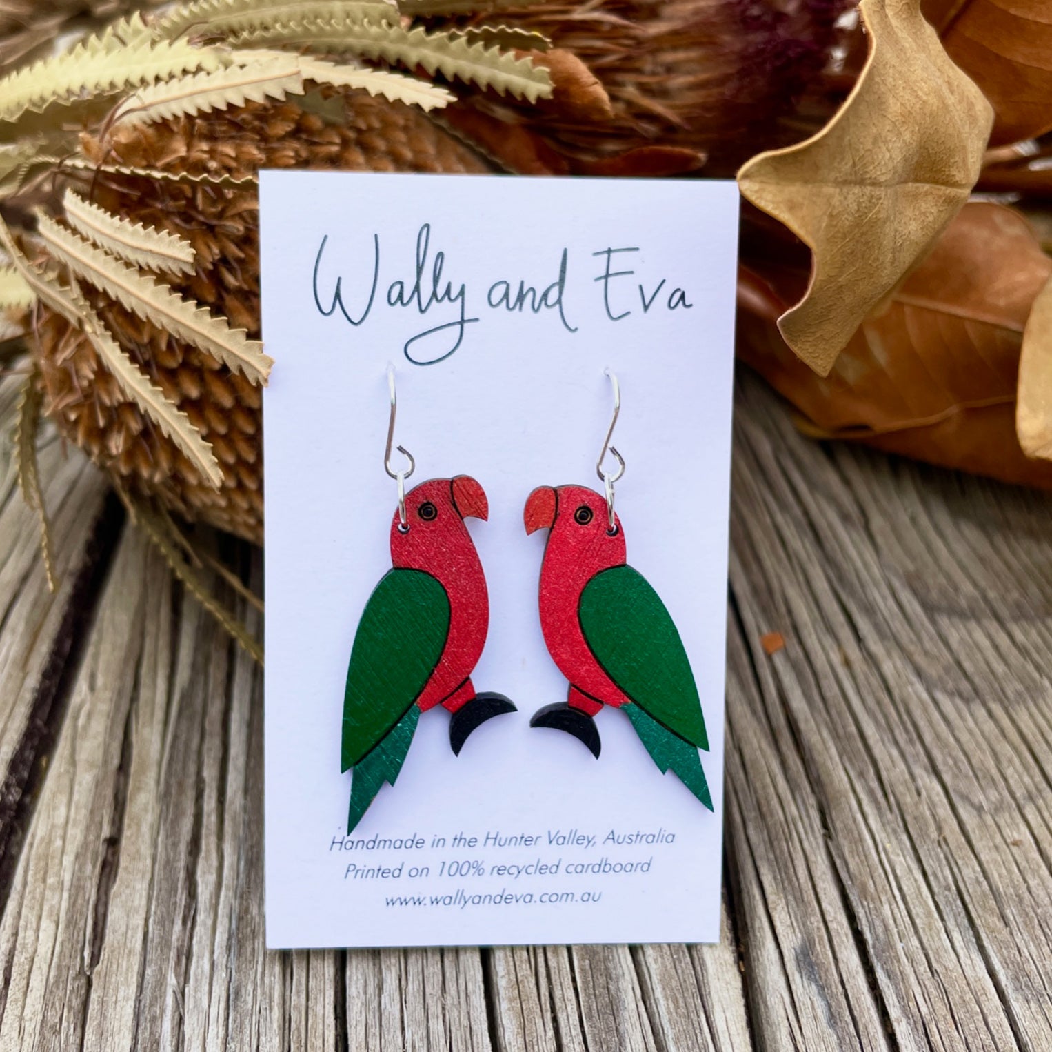 King Parrot Hand Painted Wood Earrings