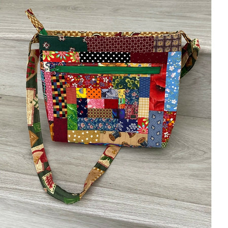 Scrappy log cabin cross body bag