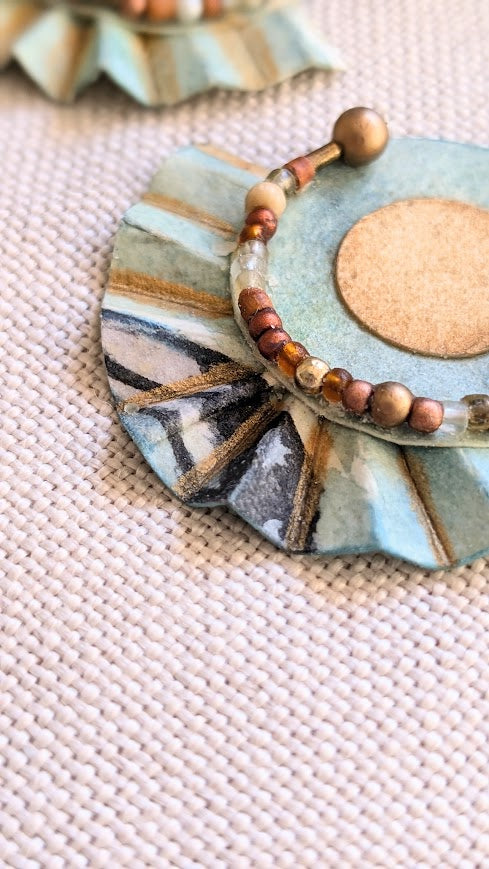 Sustainable Statement Earrings – Handcrafted Paper Fan with Beaded Detail