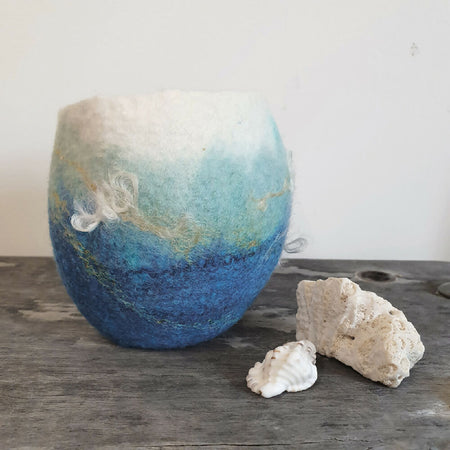 Felted Wool Bowl - Textile Art Vessel - Ningaloo 1