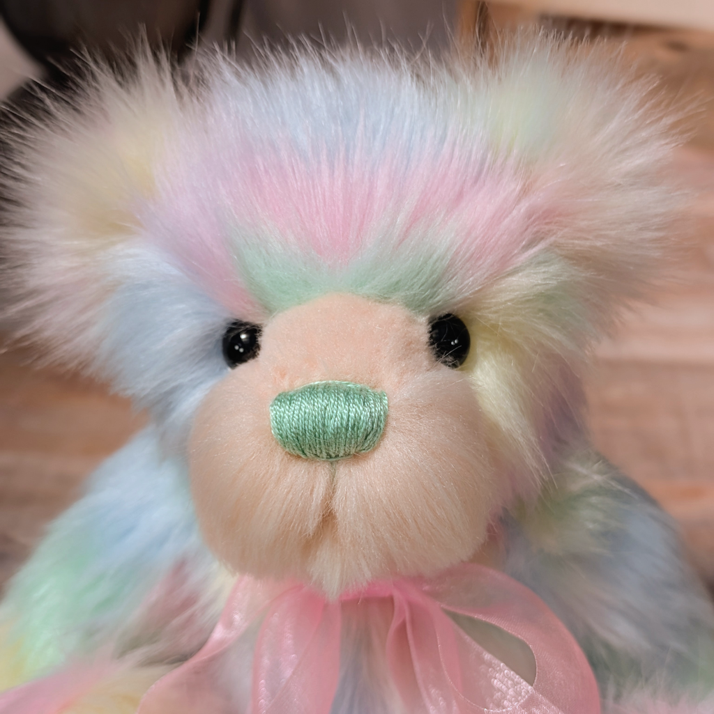 Handmade Pastel Rainbow Teddy Bear: One-of-a-Kind Plush Art