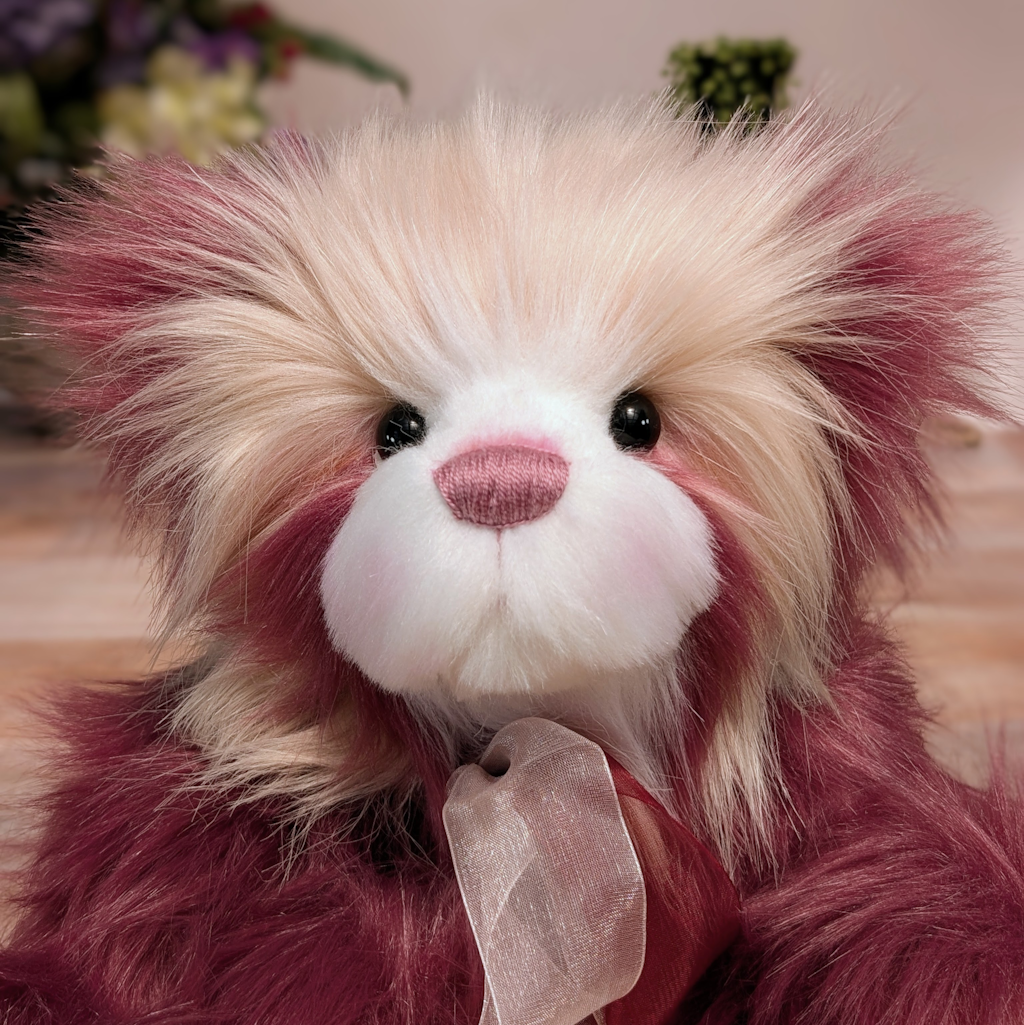Handmade Raspberry Plush Artist Bear: Collectible One-of-a-Kind Teddy