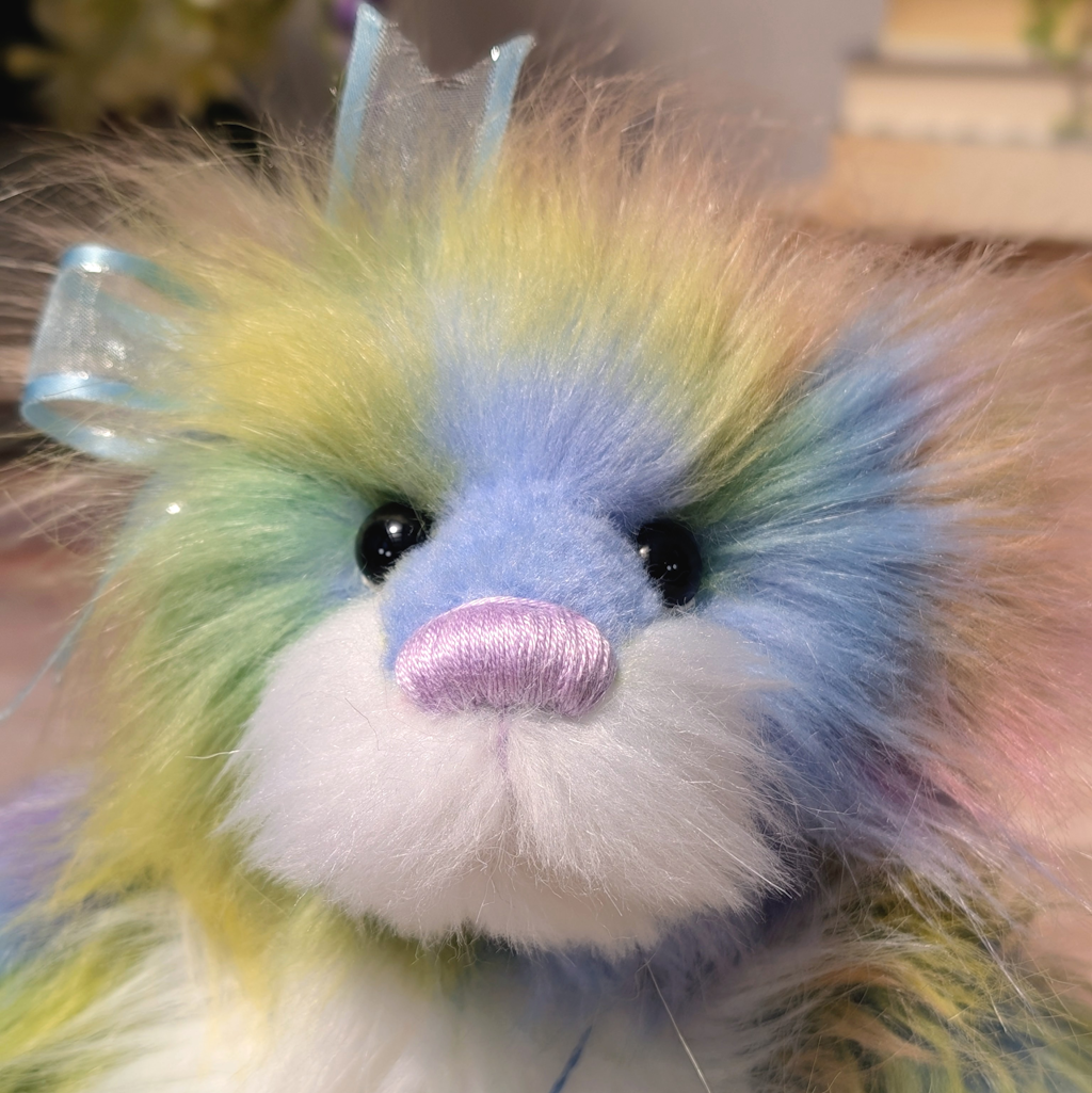 Handmade Rainbow Plush Teddy Bear: Collectible Artist Bear
