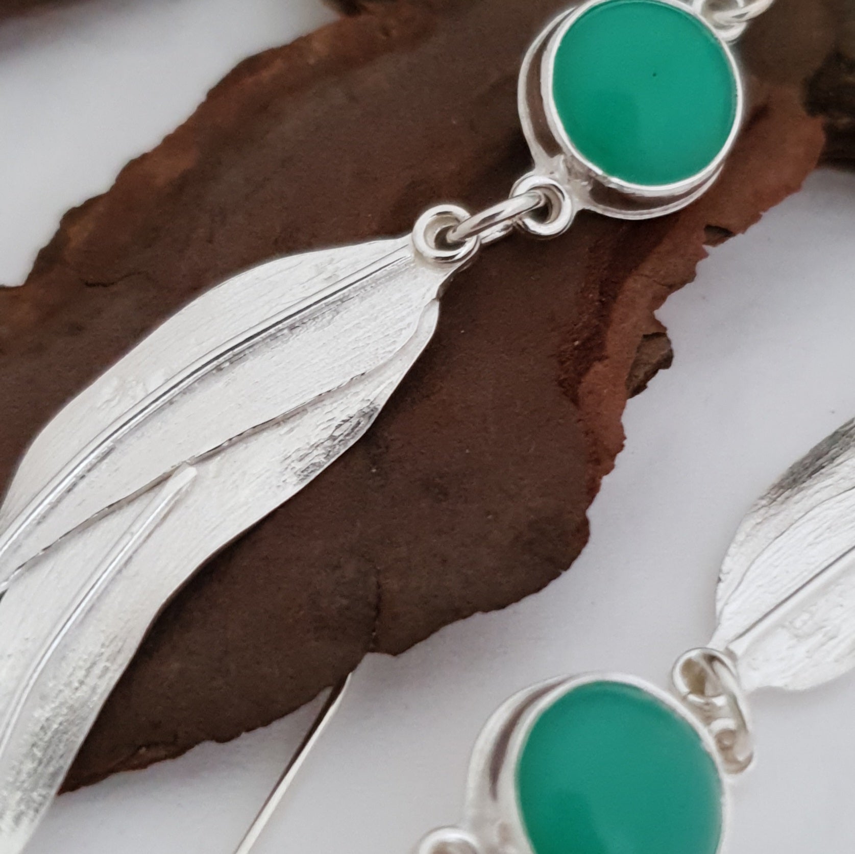 Silver eucalyptus leaves earrings