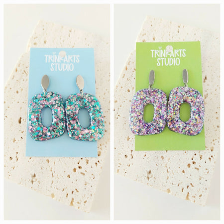 Glitter Resin Square Dangle Earrings