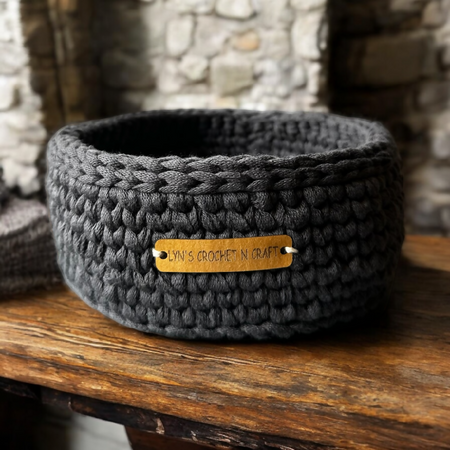 Rustic Charcoal Crochet Basket – Handmade Storage Solution