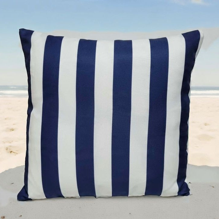 Blue and white striped outdoor cushion cover-Coastal 45x45cm