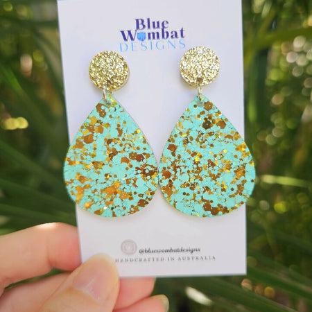 Tear Drop Glitter Resin Statement Dangle Earrings