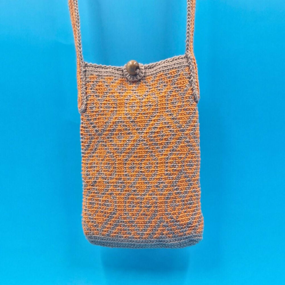 Tapestry Crochet Phone Bag Small Orange - Vertical