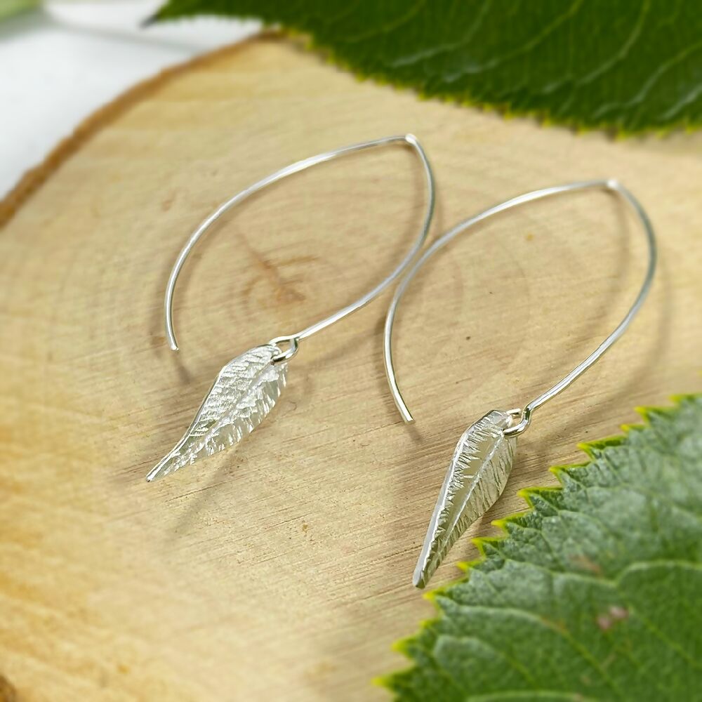 Argentium Silver Saw Pierced Leaf Earrings