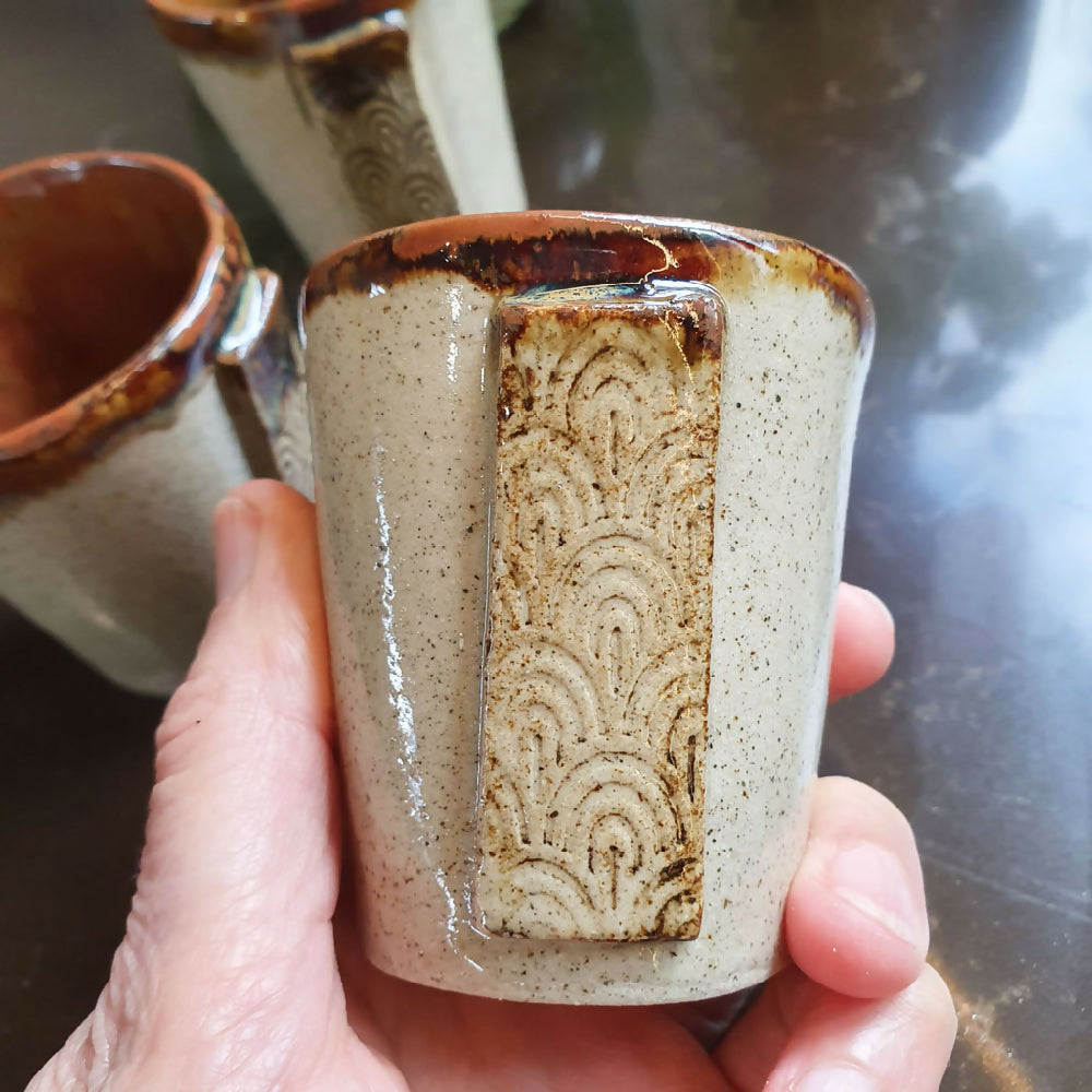 slab built ceramic coffee cup - Tigers Eye- tea cup - beaker - Julie Ann Smith Creates