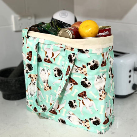 Grocery Tote ... Jack Russell ... Lined with storage pouch