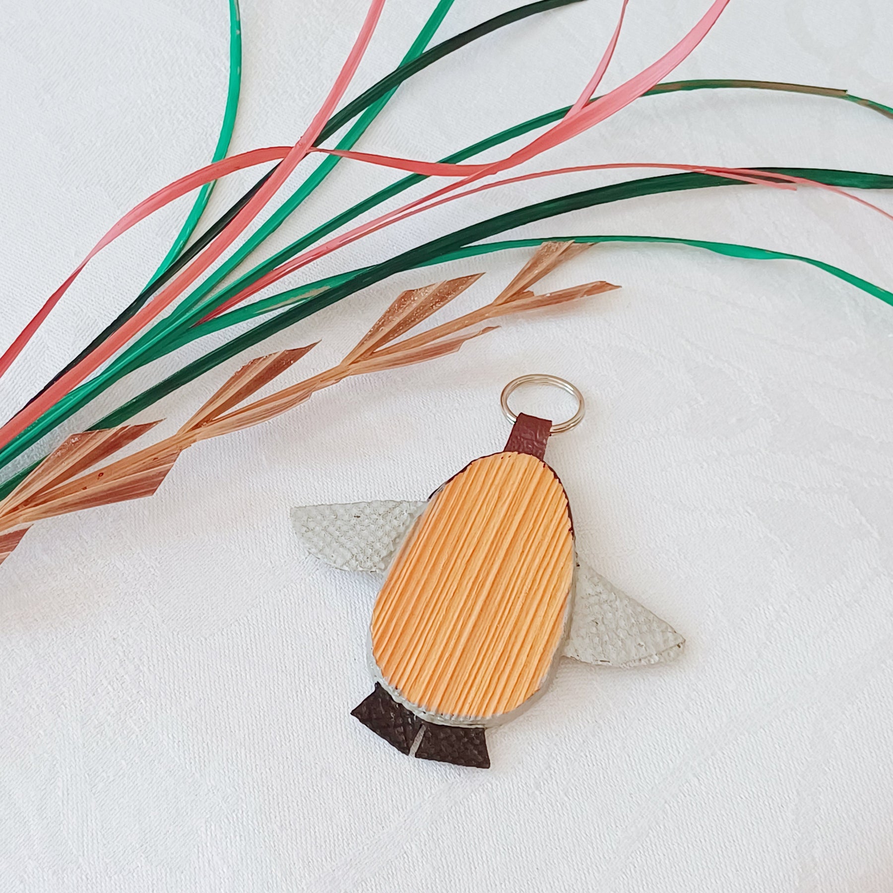 Hand painted Palm Leaf Baby Penguin Keychain
