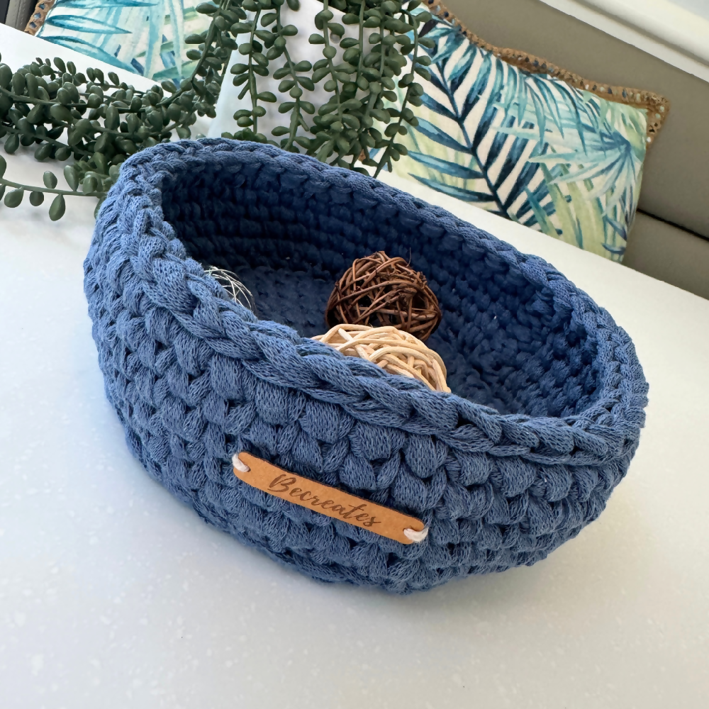 Crochet handmade basket | Home Decor | Denim Blue | Medium2