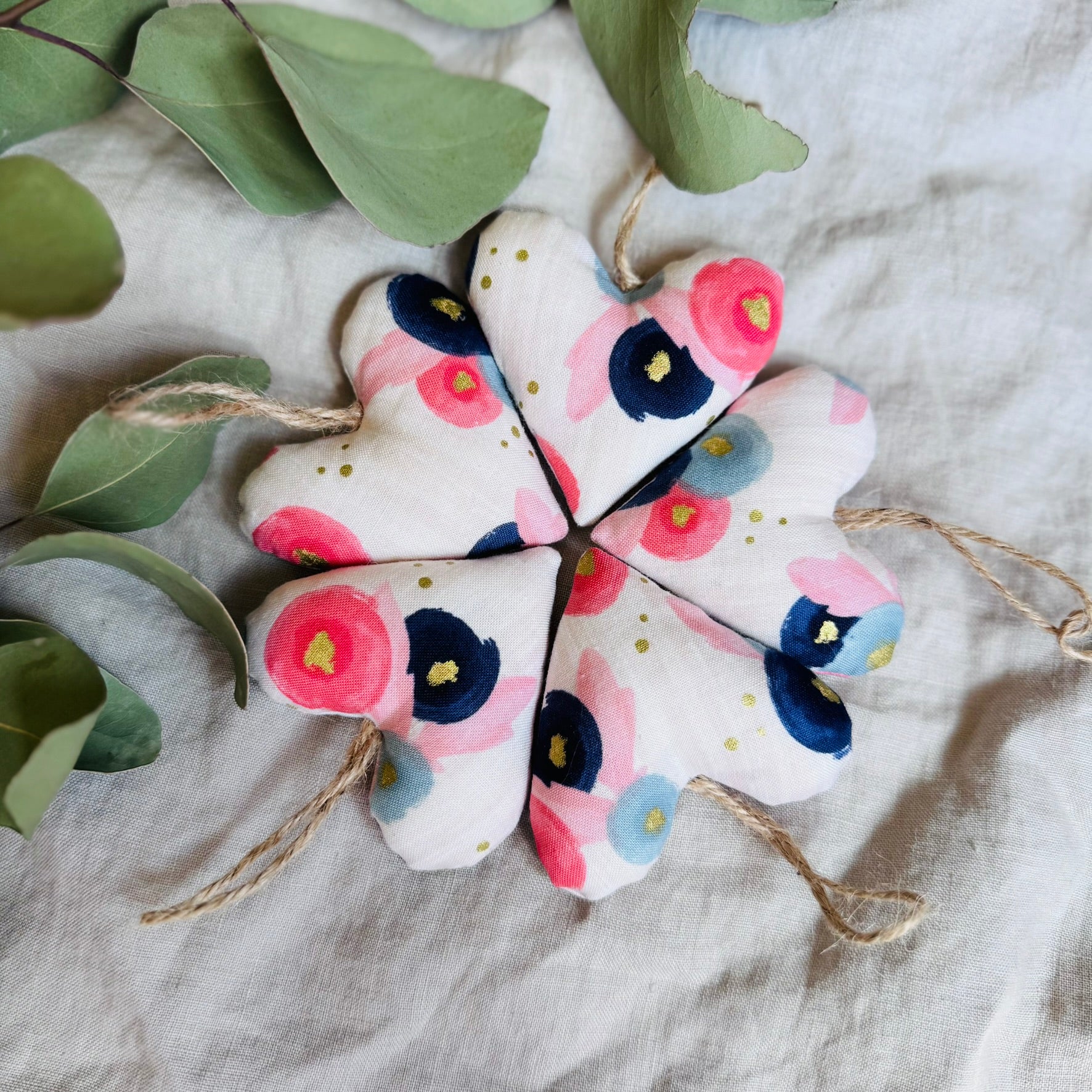 White/pink/navy Hearts - filled with Australian wool