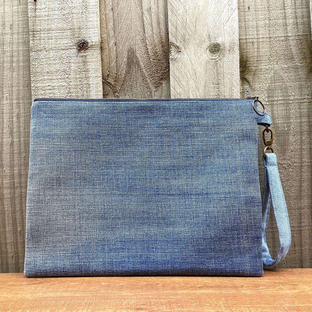Large Upcycled Denim Pouch #3 - Patchwork Squares