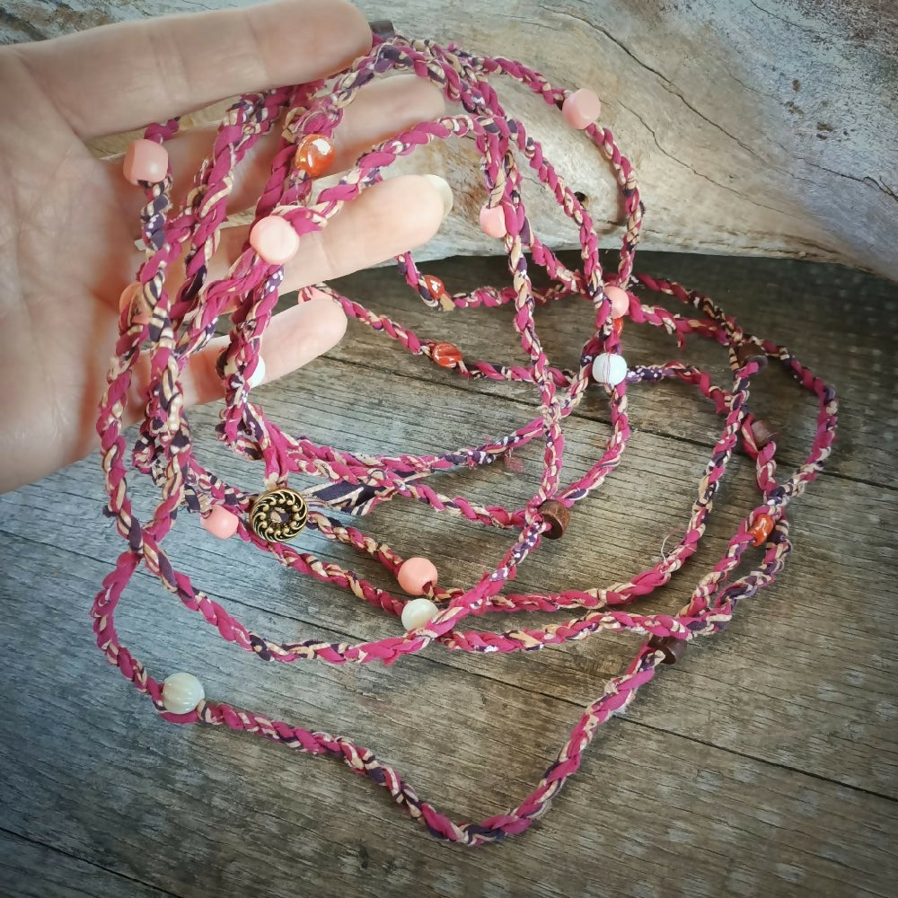 australian handmade cordage necklace magenta in hand