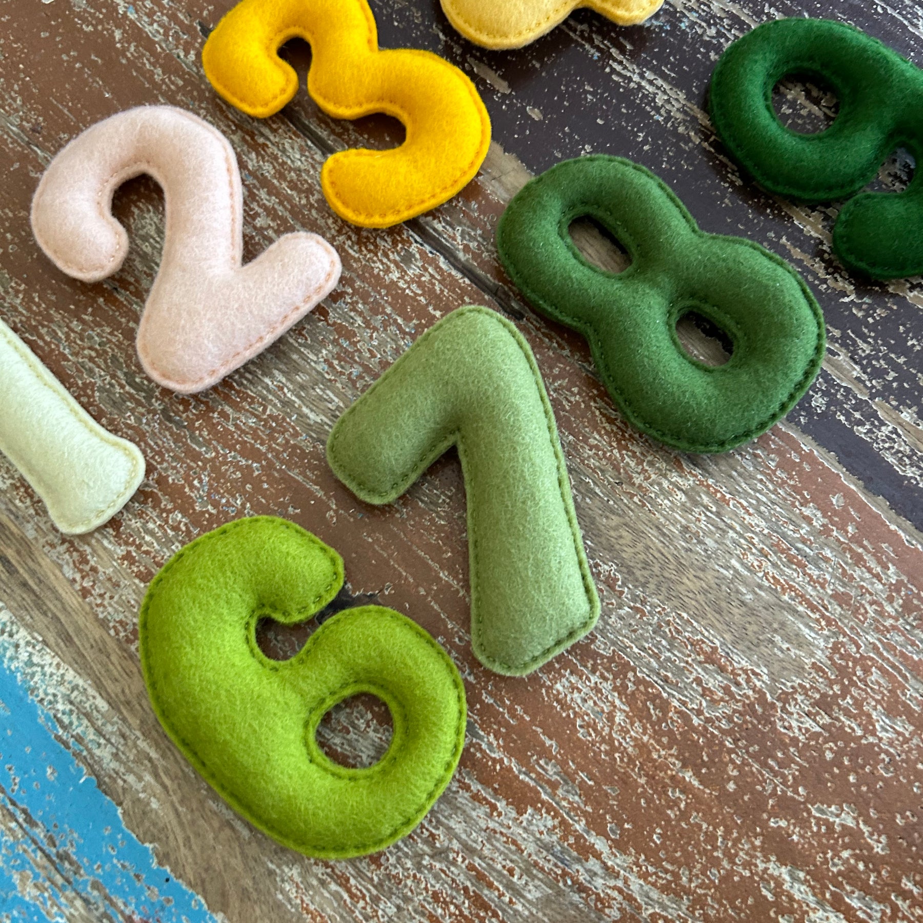 Ready to post, yellow, peach, green,Felt numbers, homeschool, preschool