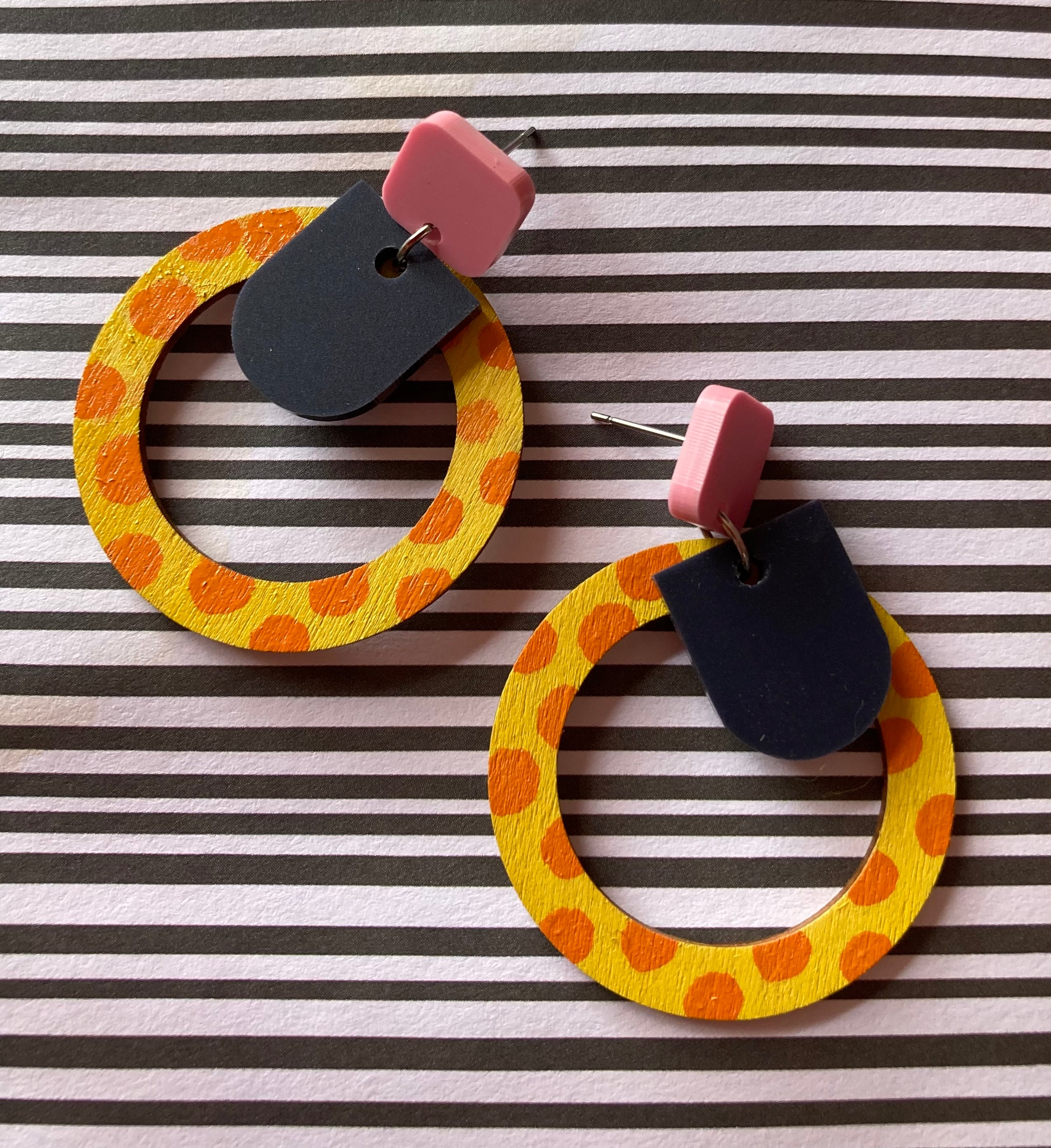 Yellow & orange Handpainted hoop earrings