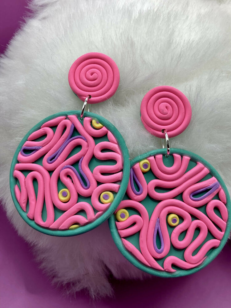 Pink scribble circle dangles