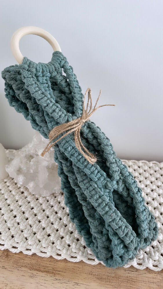 Macrame Double Hat Hanger Dark Sage
