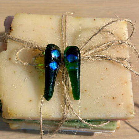 Dichroic Glass Earrings - Green and Blue