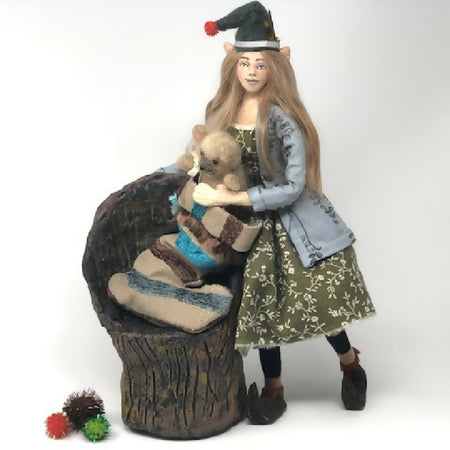 Art doll elf Christmas elf decor poseable cloth sculpture