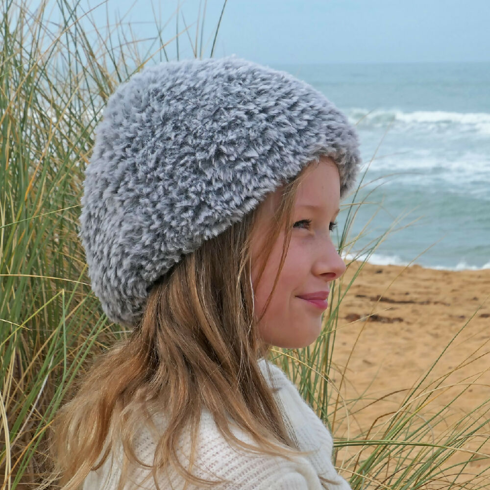 Adult beanie feature: "Teddy Soft," hand knit. Free shipping.