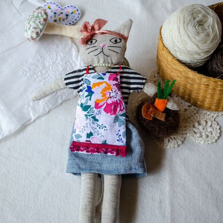 Furr-ever friend - Caroline, Baking-Loving Cat Cloth Doll - One-of-a-Kind Soft Toy Gift