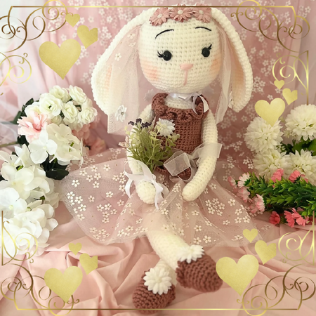 Crochet Bunny Doll - Soft Toy Bunny Doll Bride Brigette 65cms