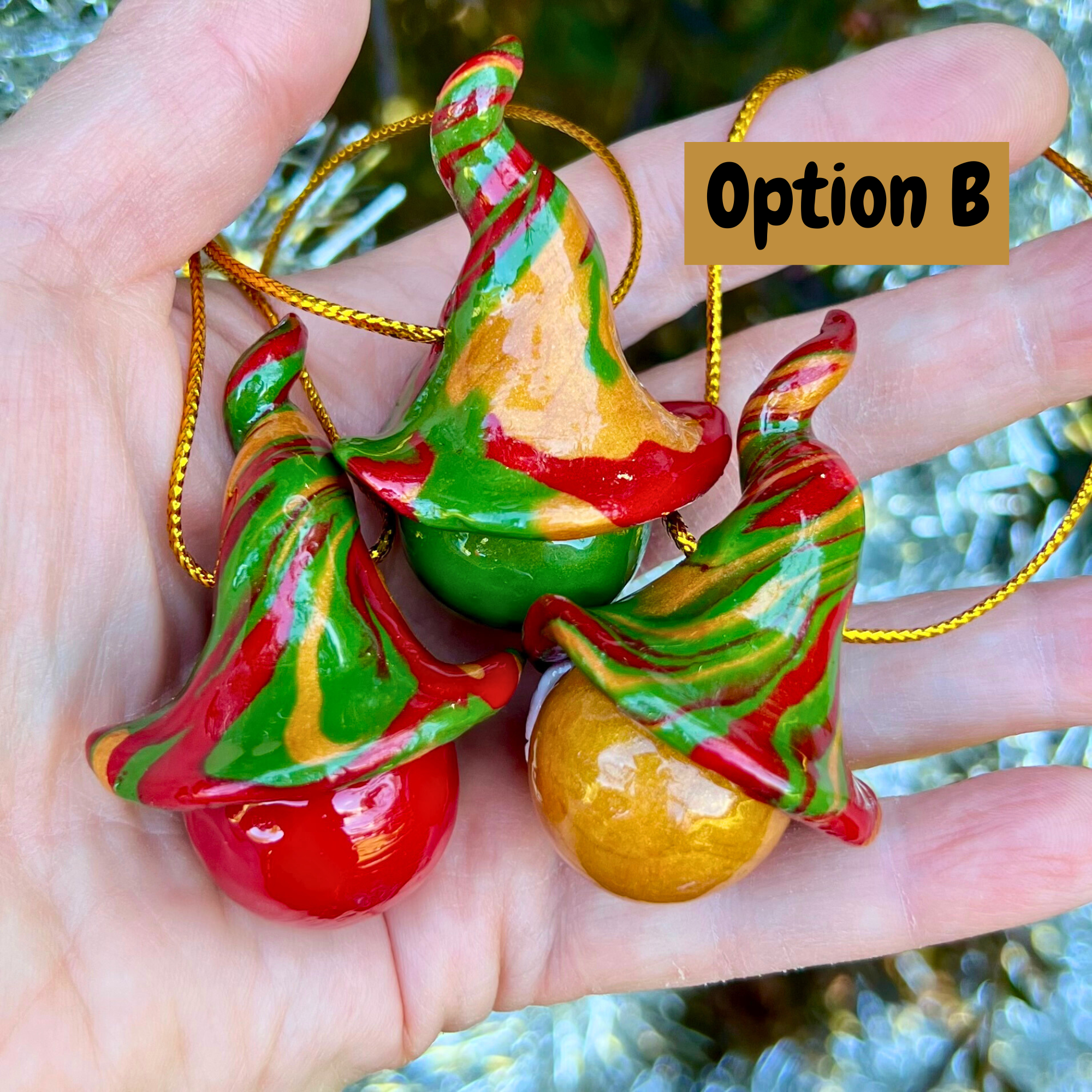 Gnome Christmas bauble trio - mixed - Gold/Red/Green bottoms