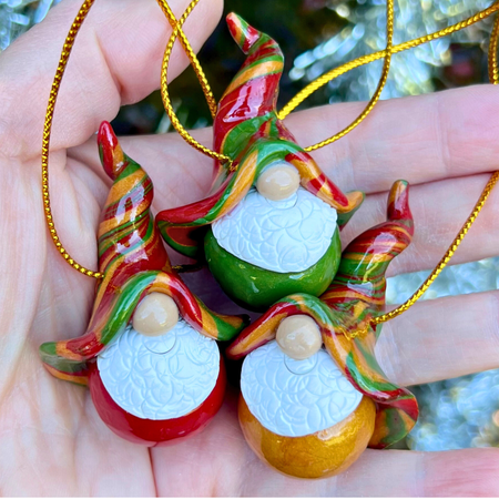 Gnome Christmas bauble trio - mixed - Gold/Red/Green bottoms