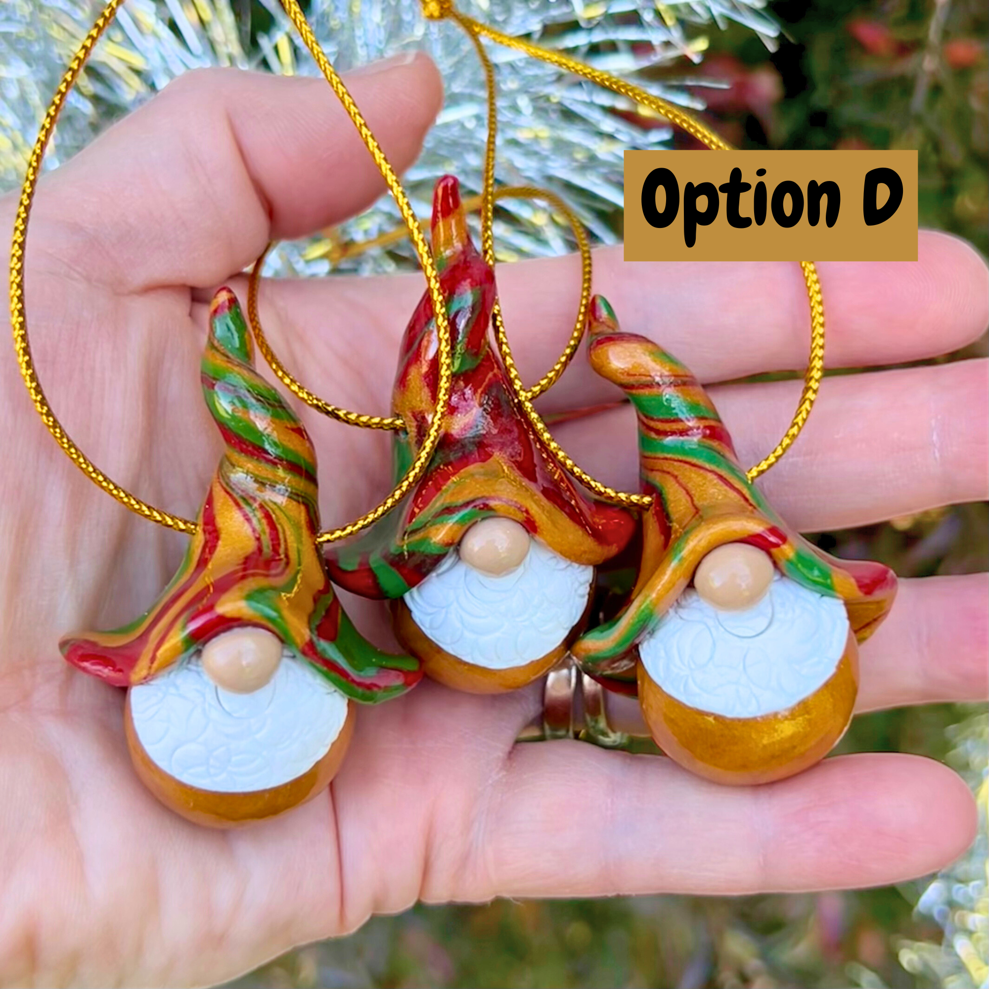Gnome Christmas bauble trio - Gold/Gold/Red/Green