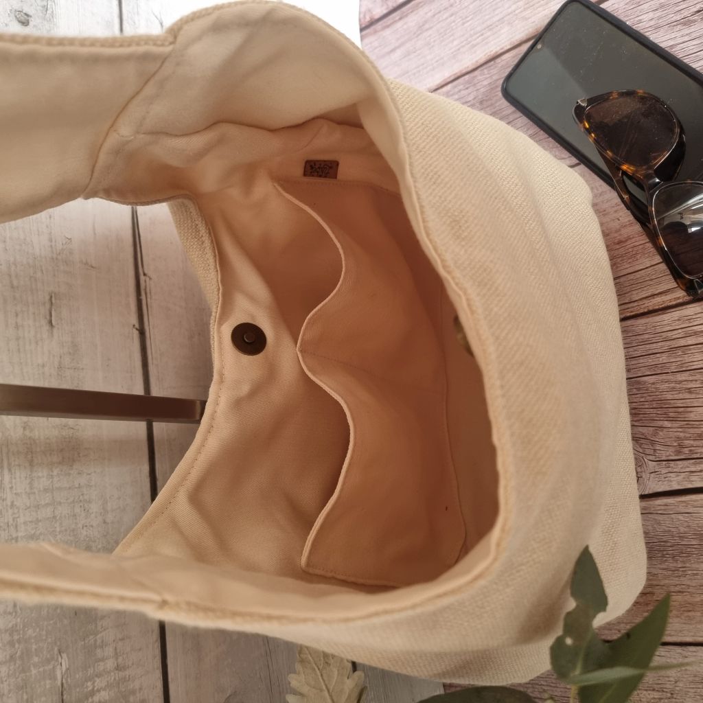 Sadie Jane upcycled hobo bag - appliqued eucalyptus blossom