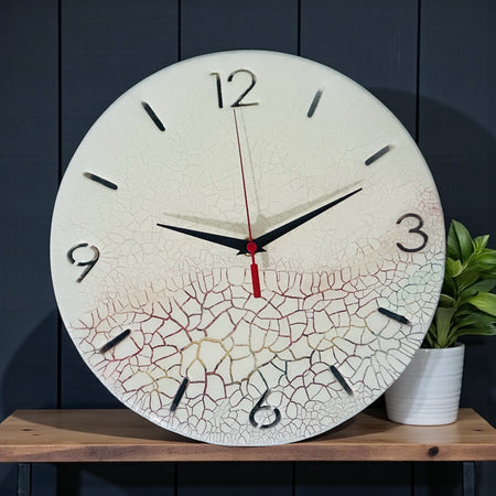 Timber Clock | 30cm Fluid Art Design/Resin | White Crackle Finish