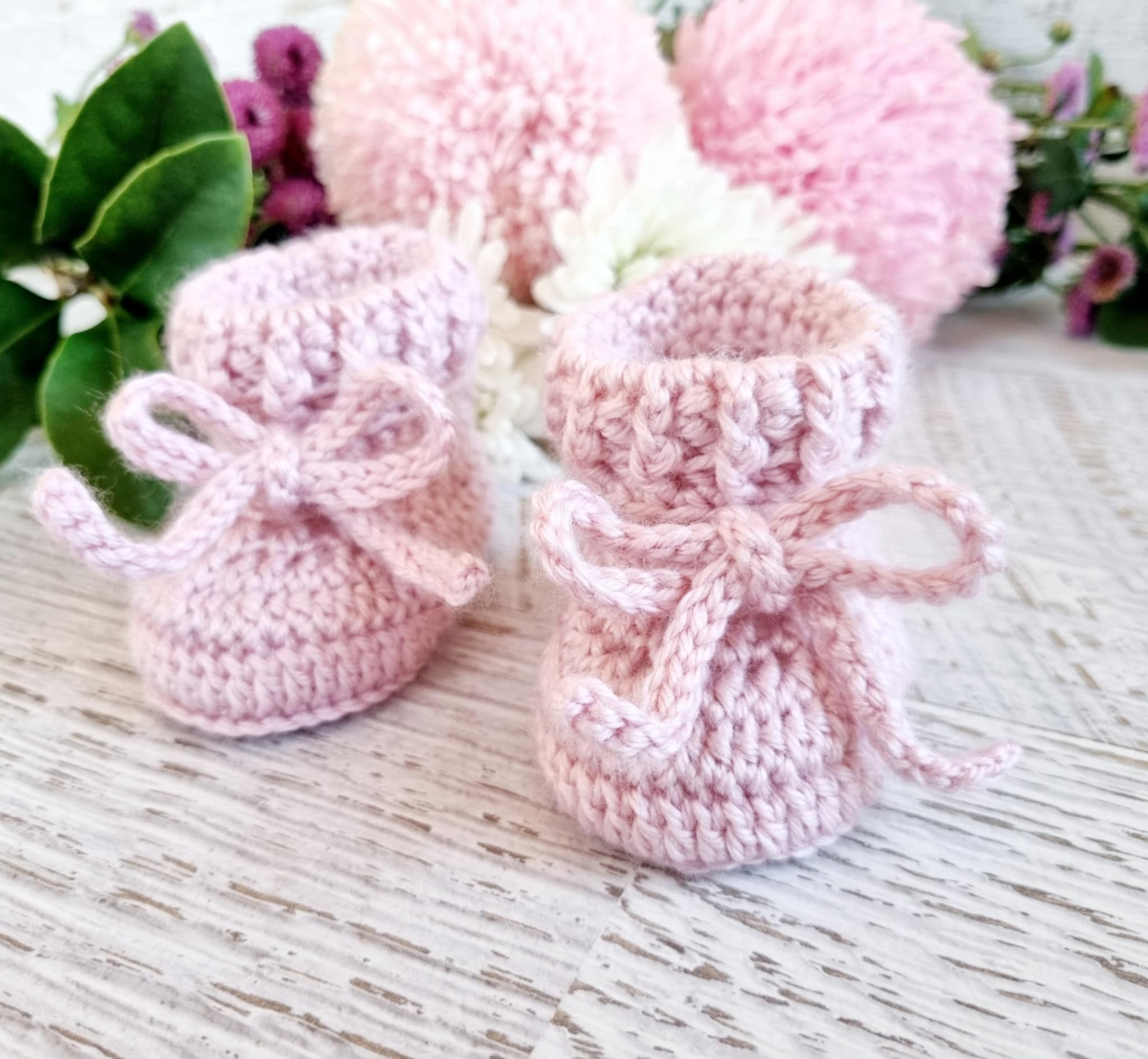 Baby Booties | Dusty Pink | Cuffed | Newborn | Crochet | Knit | Shoes | Socks