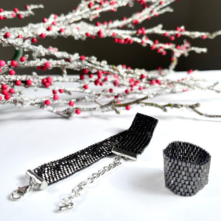 Festive NIGHT PANTHER Set | Shine Bright Set | 2 colors | bracelet + ring| beaded