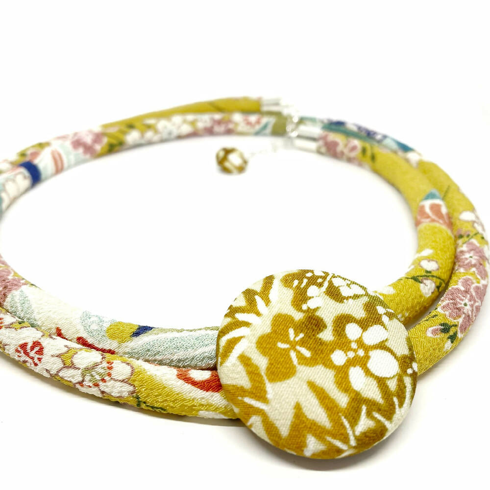 Kimono Cord Necklace - Mustard Florals