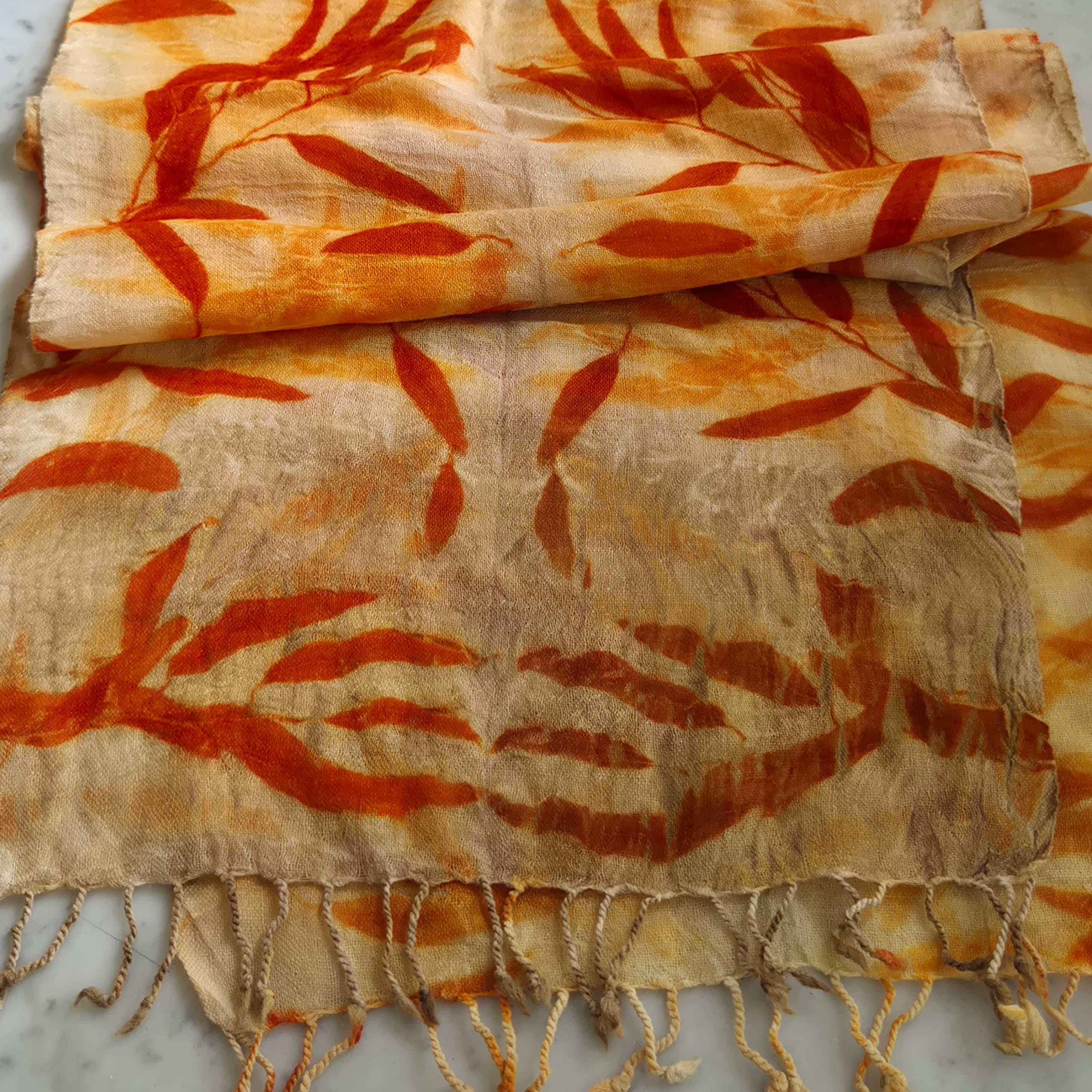 Pure wool scarf ecoprinted eucalyptus