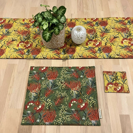 handmade Australian native reversible - green & mustard