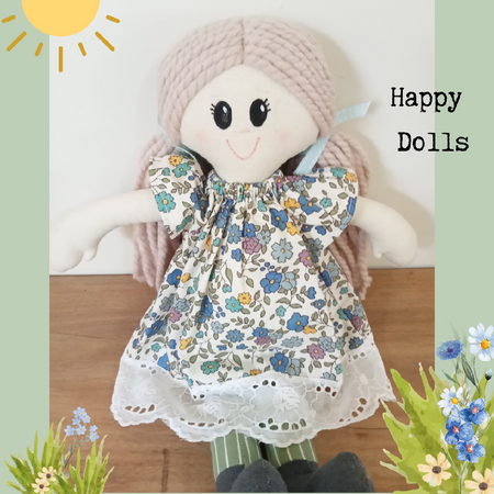 Happy Doll - Blue flowers | First Doll | Bed Friend | cuddly doll