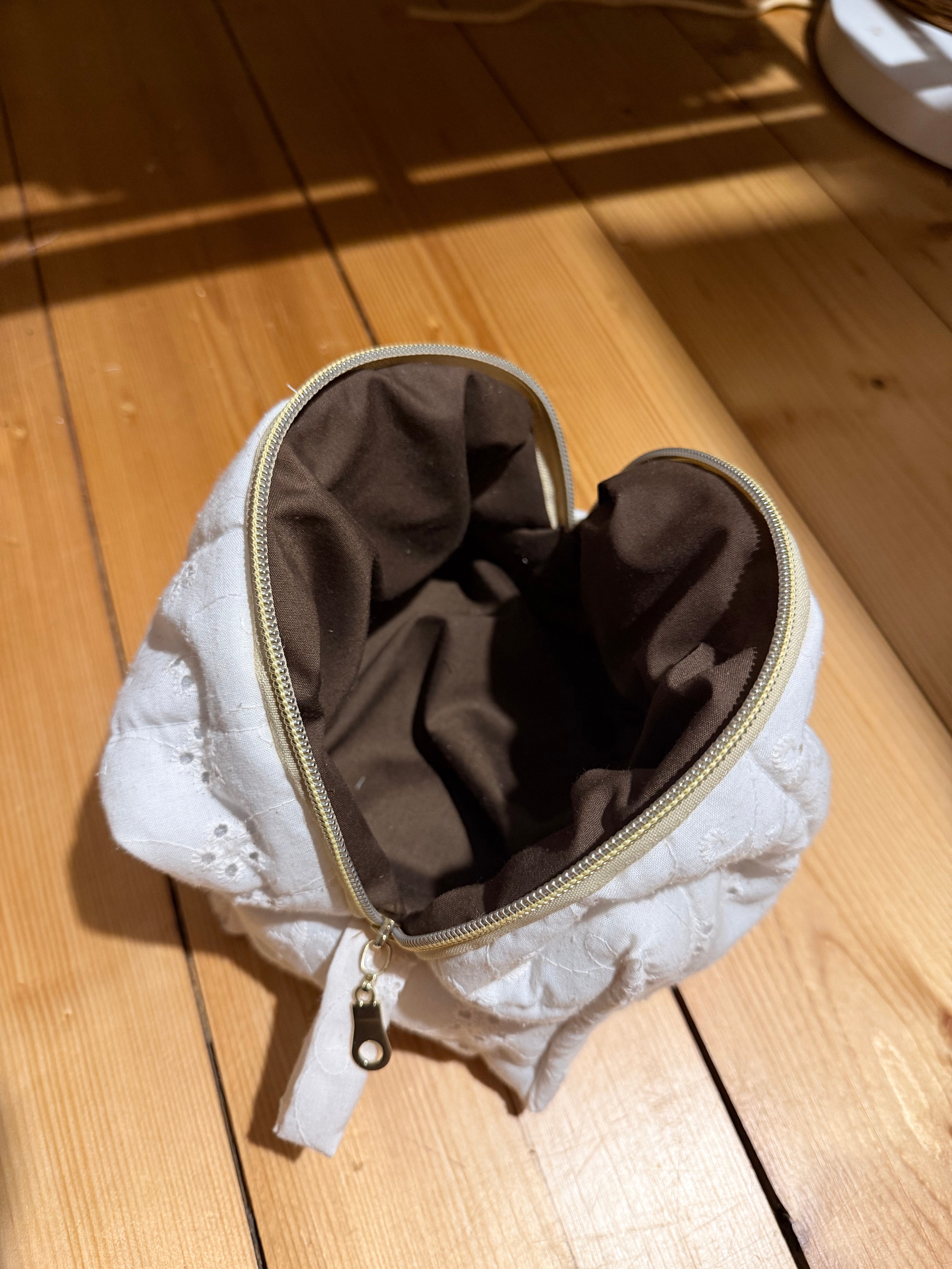 Handmade Embroidered Cosmetic Bag - Cream