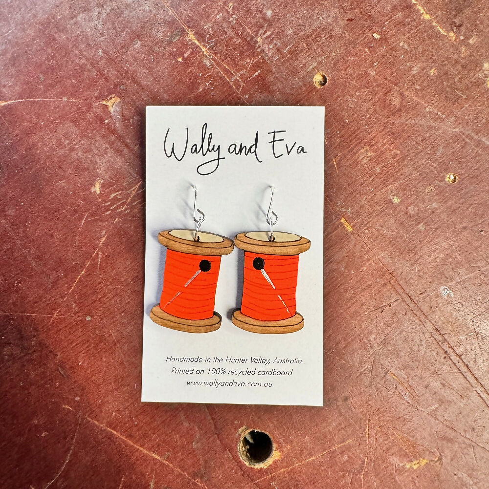 wally-and-eva-australian-hand-painted-wood-and-sterling-silver-orange-cotton-reel-earrings-6