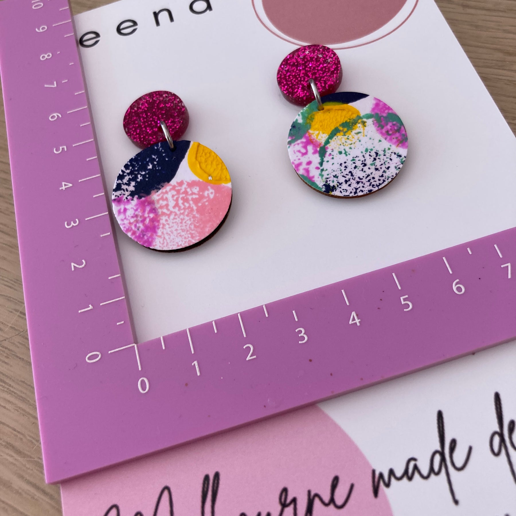 Bright handpainted circle earrings